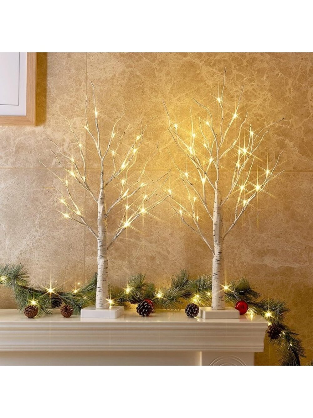 〽️Women's White Warm LED Birch Tree Light Battery Powered Christmas Indoor Decor